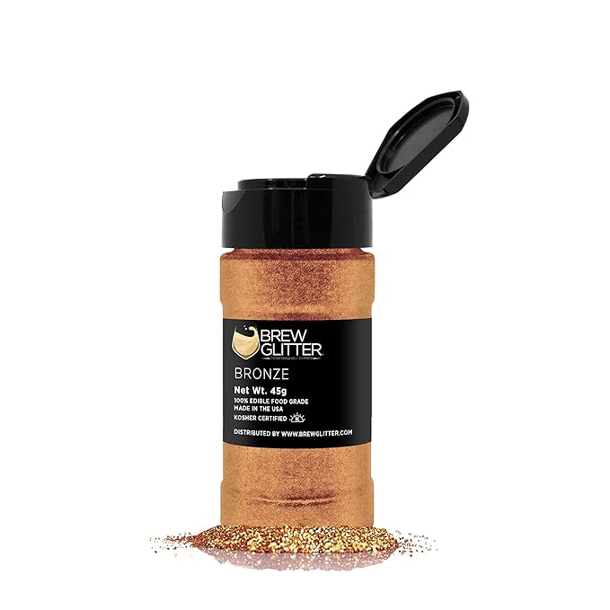 BREW GLITTER Edible Glitter For Drinks, Cocktails, Beer, Garnish Glitter & Beverages | KOSHER & HALAL Certified | 100% Edible & Food Grade | Vegan, Gluten, Nut Free (45g Shaker, Bronze)