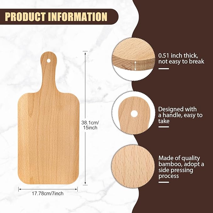 Lounsweer 6 Pcs Thicken Cutting Board Bulk Wood Board for Chopping Serving Charcuterie Material for Laser Engraving Mother' Day Wedding Housewarming Gift