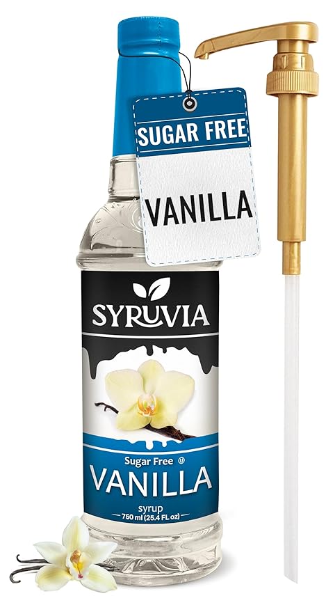 Syruvia Sugar Free Coffee Syrup, Vanilla Flavored Syrup for Drinks, Lattes, and Desserts – 25.4 fl oz, With Pump
