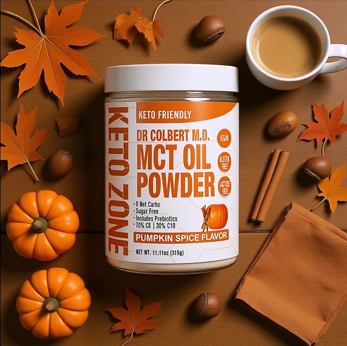 Dr. Colbert, MD MCT Oil Powder | Pumpkin Spice Flavor | by Divine Health | Recommended in The Keto Zone Diet | Alternative Coffee Creamer | 70% C8 30% C10 | 0 Net Carbs | 300 Grams