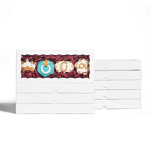4PCS 12 x 5 x 1.5 inches Auto-Popup One Piece Premium White Cookies Boxes, Mini Strawberry Boxes, Bakery Box for Holiday Cookie Gift Sets