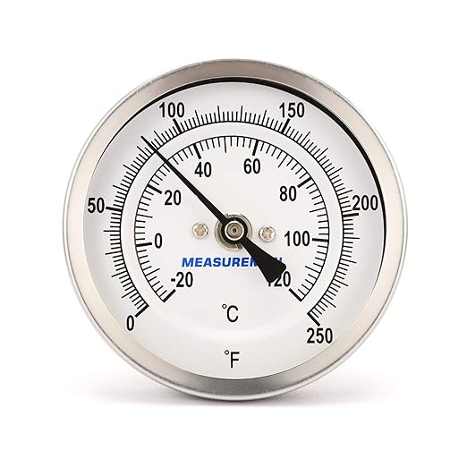 MEASUREMAN Fully Stainless Steel Pot, Kettle, Brewing Bimetal Thermometer, 3" Dial, 4" Stem, 0-250 deg F/-20-120 deg C, -1% Accuracy, Adjustable, 1/2" NPT Back Mount