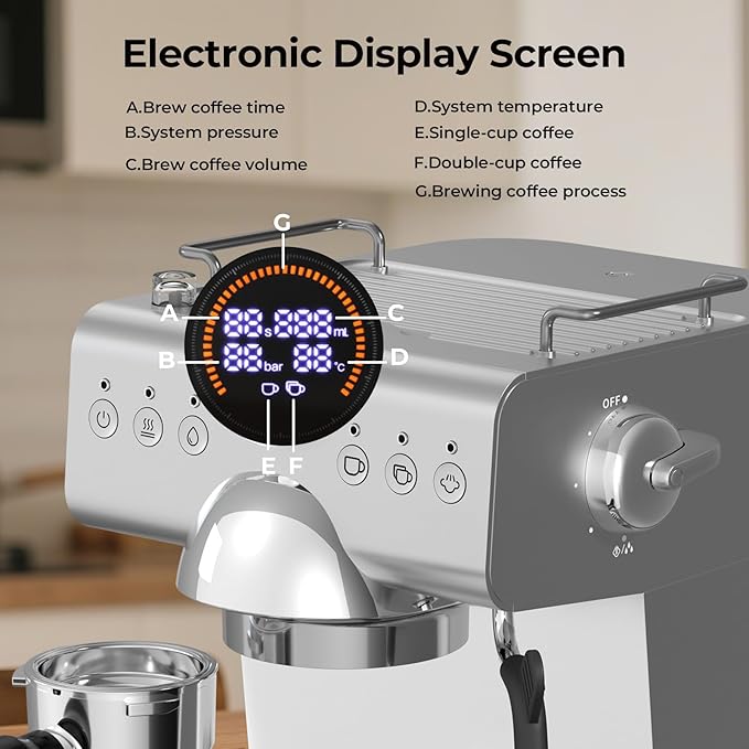 20 Bar Espresso Machine with Cold Brew,Stainless Steel Espresso Coffee Maker with Milk Frother,Latte & Cappuccino Machine for Home,50 oz Removable Water Tank,Dual-Temperature,Semi-Automatic