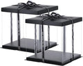 XININSUN 2Pcs Large Cake PET Clear Box, 10" X 10" X 9" with ribbon and pre-folded lid, for 8" cake packing carry, baking cookie display, Carry Tall Layer Gift, Festive Gift Box -Black