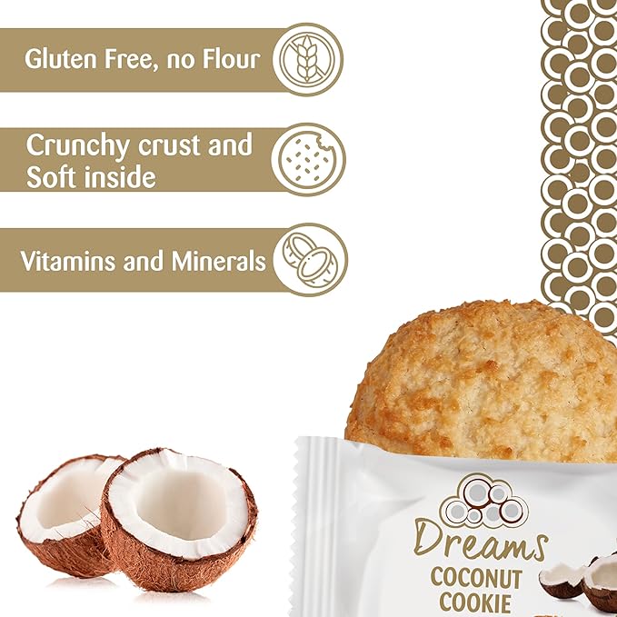 Dreams Coconut Cookies with Peanuts – Healthy, Gluten-Free & Protein Snack | Soft Macaroons | Pack of 4 (1.48oz Each), Total 5.92oz / 168g
