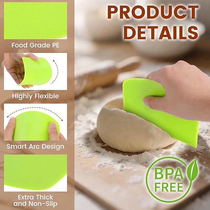 SCHVUBENR Premium Dough Scraper Set with 2 Flexible Bowl Scrapers - Stainless Steel Dough Cutter & Bench Scraper with Measuring Scale - Versatile Kitchen Scraper for Bread, Pastry, Pizza, Cake - Black