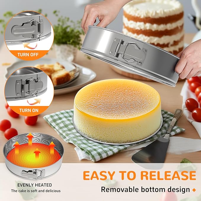 9 Inch 304 Stainless Steel Springform Pan with Removable Bottom, Nonstick Round Spring Form Cheesecake Pan with 30 Pcs Parchment Paper Liners