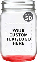 DISCOUNT PROMOS Custom Decorating Mason Jars 12 oz. Set of 50, Personalized Bulk Pack - Glass Jars for Overnight Oats, Candies, Fruits, Pickles, Spices, Beverages - Red