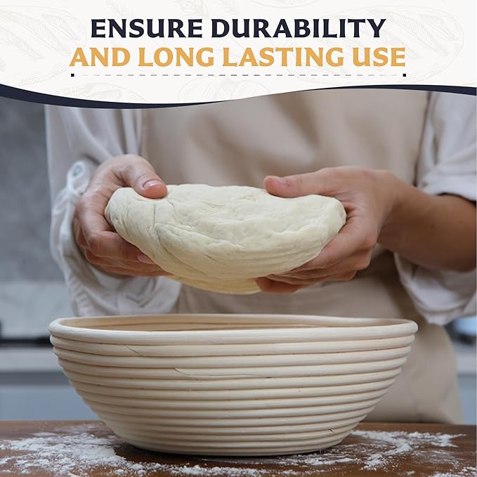 9" Banneton Bread Proofing Basket, Sourdough Proofing Basket Set of 2, Bread Banneton Basket for Professional & Home, Round Bread Proofing Baskets for Sourdough