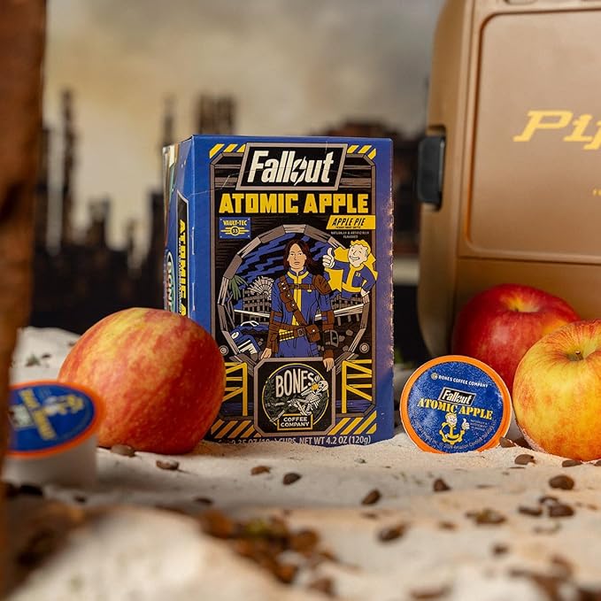 Bones Coffee Company Fallout Atomic Apple, Apple Pie Flavored Coffee Pods, Low Acid Medium Roast Single-Serve Bones Cups, Compatible with 1.0 & 2.0 Capsule Brewers Coffee Maker, 12 Count