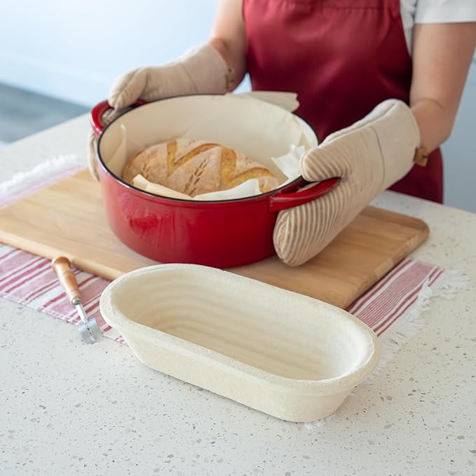 Bulka Oval 750g Groove Banneton Bread Proofing Basket Pressed Wood Pulp, Sourdough Proofing Basket - Non-Stick Batard Brotform Sourdough Bread Baking Supplies, Made in Germany.