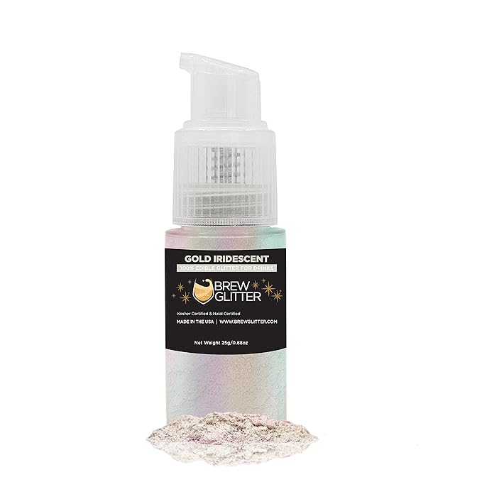 Gold Iridescent BREW GLITTER Edible Glitter For Drinks, Cocktails, Beer, Garnish Glitter & Beverages | KOSHER & HALAL Certified | 100% Edible & Food Grade | Vegan, Gluten, Nut Free (25g Spray Pump, Gold Iridescent)