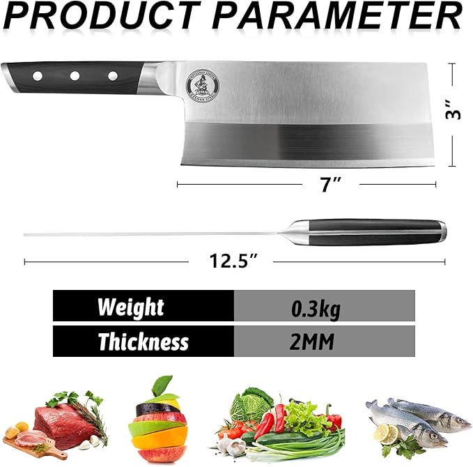 Kitory 7" Lightweight Meat Cleaver, Chinese Chef Knife for Slicing & Chopping (No Bones)- German High Carbon Steel - Ergonomic Pakkawood Handle - Ideal for Women, 2024 Gift (Metadrop Series)