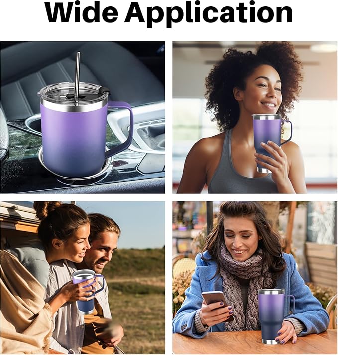 20 oz Tumbler with Handle, Stainless Steel Insulated Tumbler with Lid and Straw, Double Wall Vacuum Coffee Mug Tumbler, Insulated Coffee Thermal Cup for Cold and Hot (Purple Navy blue, 20, ounces)