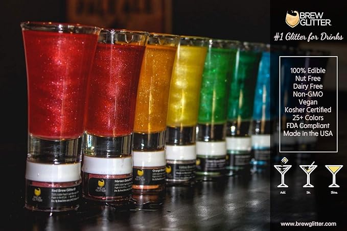 Gold BREW GLITTER Edible Glitter For Drinks, Cocktails, Beer, Garnish Glitter & Beverages | KOSHER & HALAL Certified | 100% Edible & Food Grade | Vegan, Gluten, Nut Free (25g, Gold)