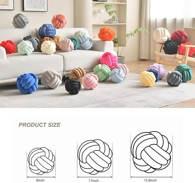 Decorative Throw Knot Pillow Ball for Home Chair Sofa Couch Bed Aesthetic Round Velvet Knotted Pillow Cushion (Ice Blue, 8inches)