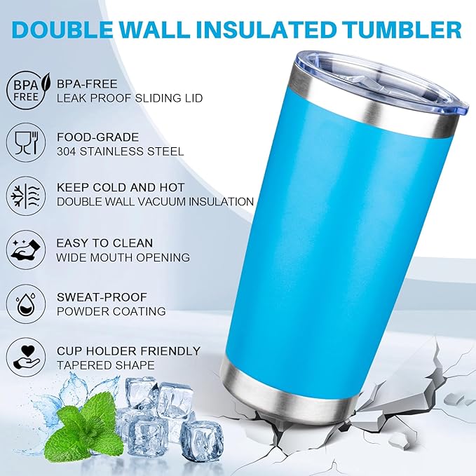 20oz Tumbler with Lid Double Wall Vacuum Insulated Travel Coffee Mug Stainless Steel Thermal Cup Powder Coated Sturdy Coffee Tumbler for Hot and Cold Beverage (Baby blue,1)