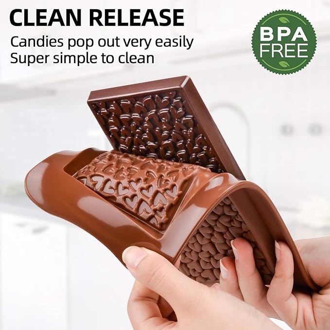 Chocolate Bar Molds - Silicone, Non-Stick, Pistachio & Milk Chocolate - 2 of Each - Set of 6