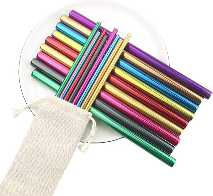 Gugrida Metal Straws Stainless Steel Straws 8.5'' Drinking Straws Reusable 3 Set, Ultra Long Colorful Cleaning Brush for 20 Ounce 30 Ounce for Trail Tumblers Yeti RTIC Ozark, 2 Straight 1 Bent 1 Brush