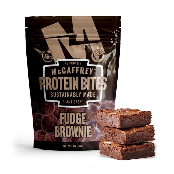 McCaffrey Protein Bites – Fudge Brownie Flavor – 6 Multi-Serving 4oz Bags – 4g of Protein per Serving – Gluten-Free, Vegan, High Fiber Energy Snack for Active Families