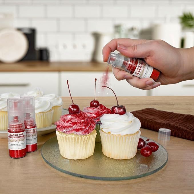 Bakell - Classic Red Tinker Dust (4g, 1x Mini Spray Pump) Edible Glitter for Food, Desserts, and Beverages!