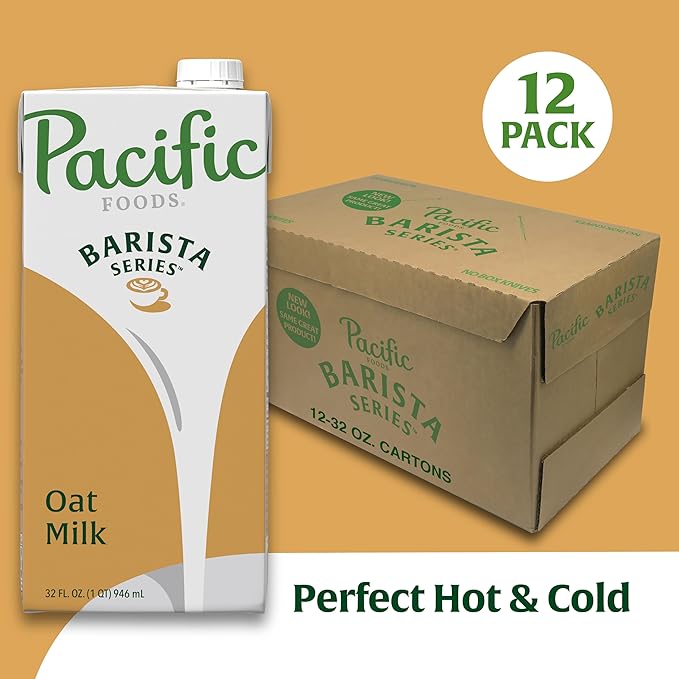 Pacific Foods Barista Series Original Oat Milk, Plant Based Milk, 32 oz Carton (Case of 12)