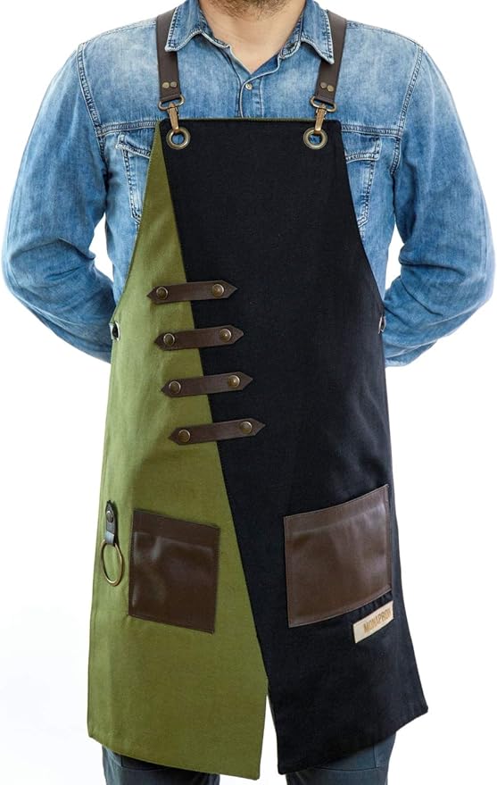 Apron for Women and Men Waterproof Canvas Extra Pocket for Chef Barista Gardening BBQ Grilling Crossback Unisex