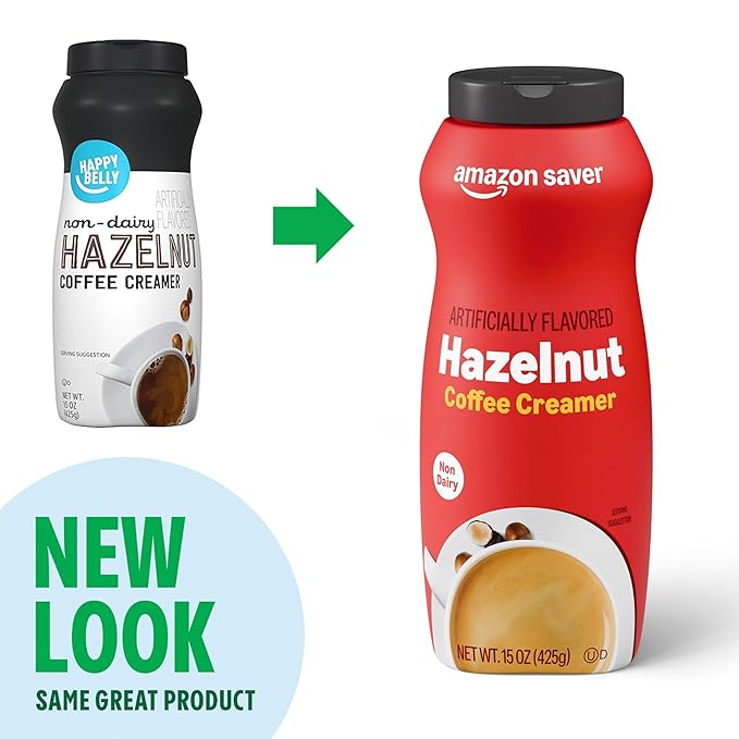 Amazon Saver, Hazelnut Powder Coffee Creamer, Non Dairy, 15 Oz (Previously Happy Belly, Packaging May Vary) (Pack of 3)