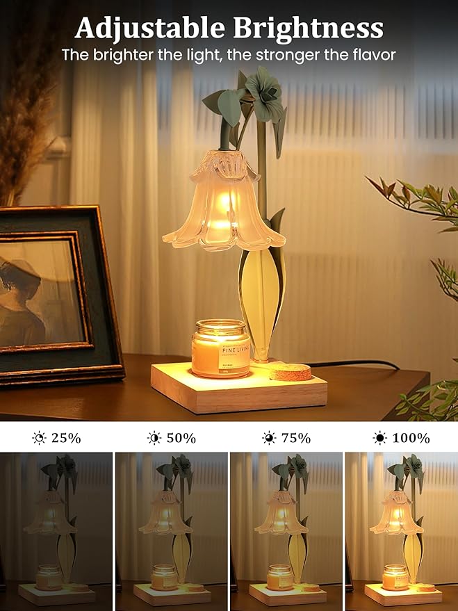 Flower Candle Warmer Lamp with Timer,Dimmable Candle Lamp Warmer,Adjustable Height Candle Warmer for All Jar Candles,Bedroom Living Room Home Decor Aesthetic Christmas Birthday Gifts for Women
