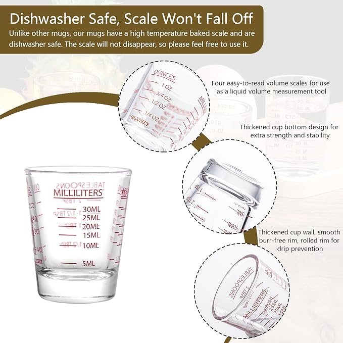 2 Pack Shot Glasses Measuring Cup,Espresso Shot Glass with 4 Kind of Scale (OZ/ML/TSP/TBSP),Dishwasher Safe,Perfect for Coffee,Cocktails and Kitchen Use (Red)