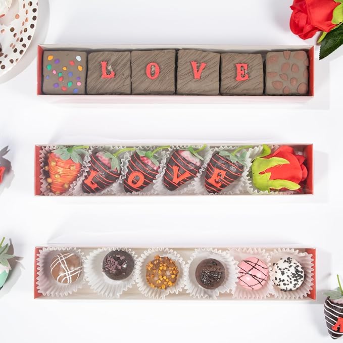 20Pack 12x2¼x2 Inch Chocolate Covered Strawberries Boxes for 6 Macaron boxes Chocolate Truffle Boxes Cookie boxes Bakery Boxes with Clear Window