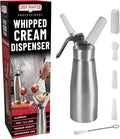 Chef Master (1 Pint / 0.5 Liter) Aluminum Whipped Cream Dispenser - Decorating Tips for Desserts, Coffee, Latte + Cleaning Brush - Whip Cream Dispenser Canister for Home, Bakery or Restaurant - 90076