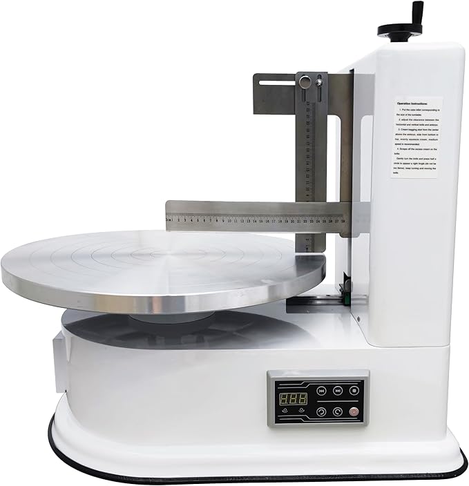 TECHTONGDA Cake Decorating Coating Machine Cream Spreading Automatic Frosting Turntable with Graduated Scraper for 4-16inch Cakes 40-180RPM Rotating Speed White