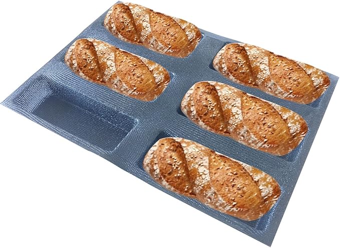 Bluedrop Silicone Bread Forms Square Shape Bread Molds Non Stick Bakery Trays Silicone Coated Fiber Glass 6 Caves Rectangle Moulds