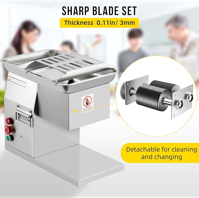 Commercial Electric Meat Cutter Machine - 800W 110V High-Power, 551LB/H Fast-Cutting Slicer with 3mm Stainless Steel Blade, Heavy-Duty for Home Kitchen, Restaurant & Supermarket