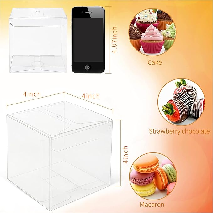 COTOPHER 35 Pcs Clear Candy Apple Boxes, 4x4x4 Inches PET Material Clear Caramel Apple Box, Candy Apple Boxes with Hole Plastic Gift Box for Wedding Favors Baby Shower
