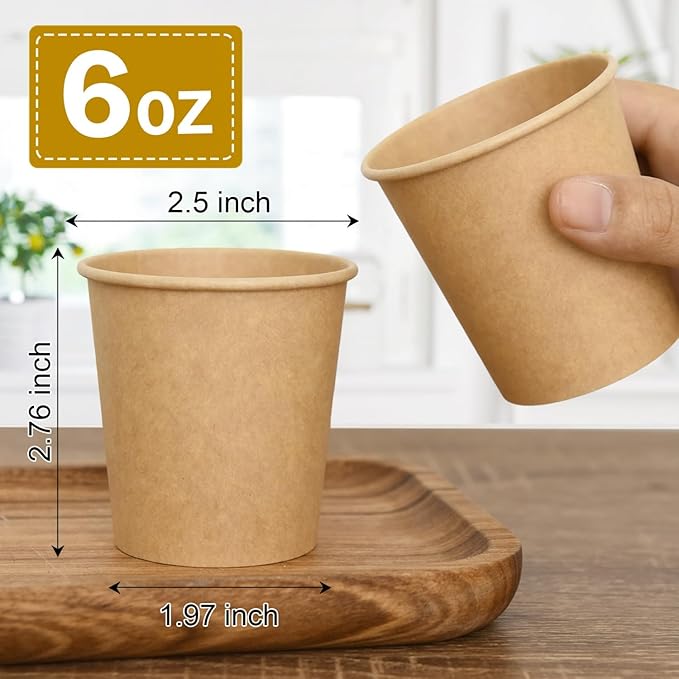 300 Pcs 6 oz Kraft Paper Cups - Disposable Paper Cups Hot Cold Beverage Drinking Cup for Coffee, Water, Tea, Juice, Espresso & Cortado