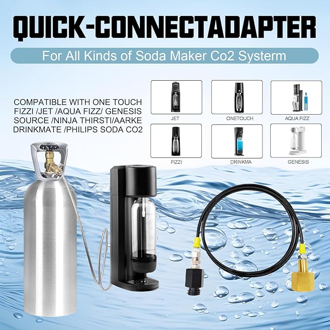 Soda Maker CO2 Quick Adapter with Hose, CO2 Cylinder CGA320 Threaded Refill Compatible with Fizzi Onetouch Jet AQUA FIZZ Blue Cylinder Soda Machine Series (36inch)