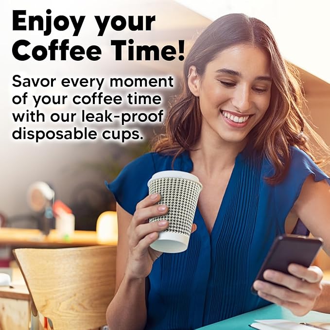 8 oz Coffee Cups - 200 Pack【No Lids】 Insulated Corrugated Disposable Paper Cups To Go, Double Wall Paper Hot Cups Bulk for Hot Beverage or Cold Drinks