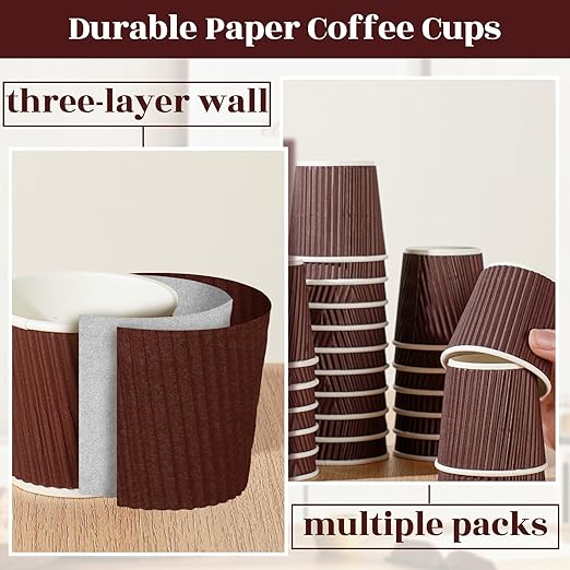 Yaomiao 200 Pcs 4 oz Disposable Espresso Coffee Cups Ripple Corrugated Paper Insulated Hot Cups for Party Cold Drinks Hot Beverage Tea(Coffee)