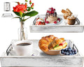 Rustic Wooden Serving Trays with Handle - Set of 2 - Large and Small Nesting Multipurpose Trays - for Breakfast, Coffee Table/Butler & More - Rustic White