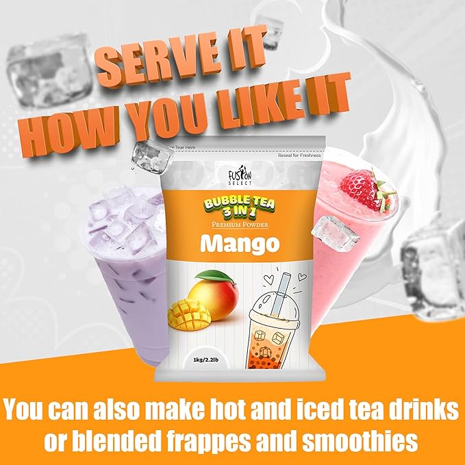 Fusion Select 2.2lb Boba Milk Tea Flavored-3-in-1 Drink Powder with Cream & Sugar - Instant Pre-Mixed Beverage for Hot or Cold Blends or Yummy Frappes