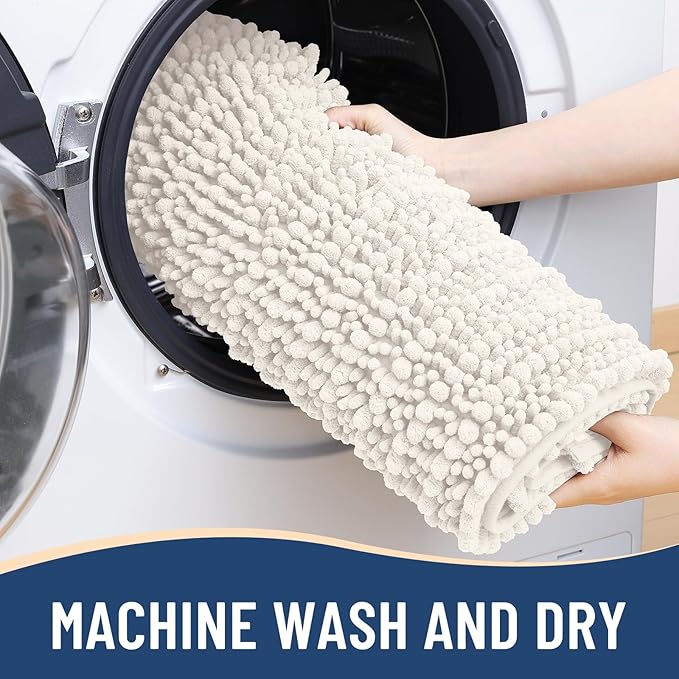 Arotive Luxury Chenille Bathroom Rug Mat, Extra Soft Thick Absorbent Shaggy Bath Rugs, Non-Slip Machine Wash Dry, Plush Bath Mats for Bathroom, Shower and Tub, 36x24, Ivory