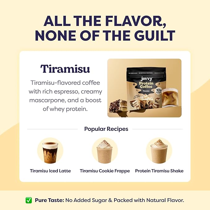 Tiramisu Protein Iced Coffee - Premium Whey Protein & Instant Iced Coffees - 100% Natural Cold Brew Coffee - Zero Artificial Flavors & Sweeteners, 80 mg Caffeine Per Serving, 0g of Sugar, 20 Servings