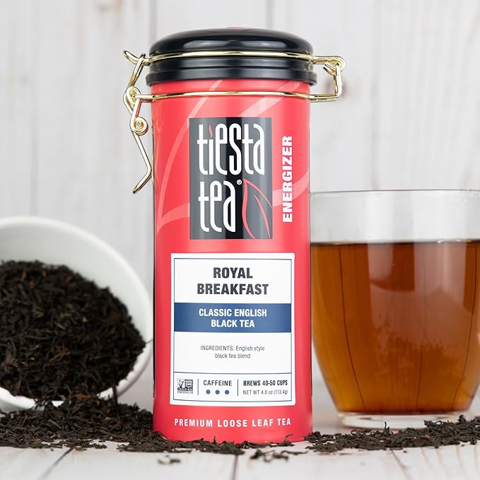 Tiesta Tea - Royal Breakfast, Loose Leaf, Classic English Black Tea, Premium High Caffeine Hot & Iced Blend, Brews Up to 50 Cups, 4oz Refillable Tin