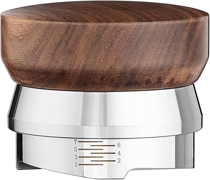 MOJAE 58.5mm Espresso Distributor, Espresso Distribution Tool, Coffee Distributor Adjustable Depth Espresso Leveler With Walnut Wood Handle, Fits for 58mm Portafilter
