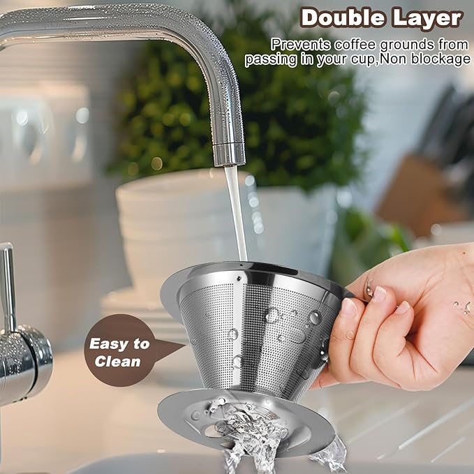 Upgraded Pour Over Coffee Filter, Coffee Dripper, Paperless Mess Stainless Steel Coffee Filter, Maker One to Two Cup Coffee, Easy to Use and Clean (Middle(1-2CUPS))