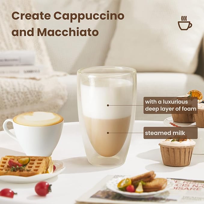 Stainless Steel Milk Frother for Coffee, 3-in-1 Electric Milk Warmer & Foam Maker, 12oz Hot Cold Frothing, Thick Foam for Macchiatos, Cappuccinos (Orange)