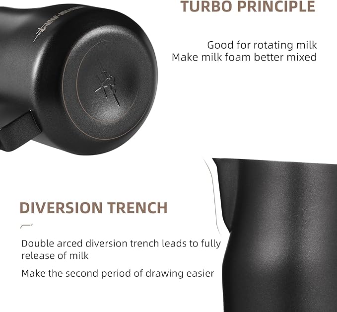 MHW-3BOMBER Milk Frothing Pitcher 450ml/15.2oz Milk Frother Cup Espresso Steaming Pitcher Stainless Steel Milk Frother Cup Barista Latte Art Round Spout Milk Jug P6005MB-OS