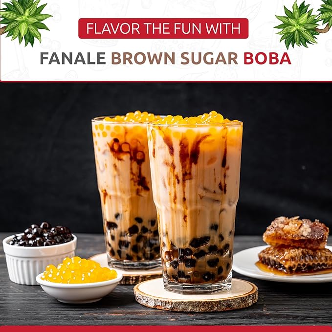 Fanale Brown Sugar Boba Tea Kit with Boba Pearls, US Boba Co Tapioca Pearl Made in USA 1 Pound, Brown sugar boba milk tea, Hand Crafted Brown Sugar Syrup 12 oz for Bubble Milk Tea Coffee Desserts